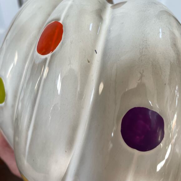 Ceramic Polka Dot Pumpkin White Multi Color Decor Fall Halloween Autumn READ - Picture 11 of 15